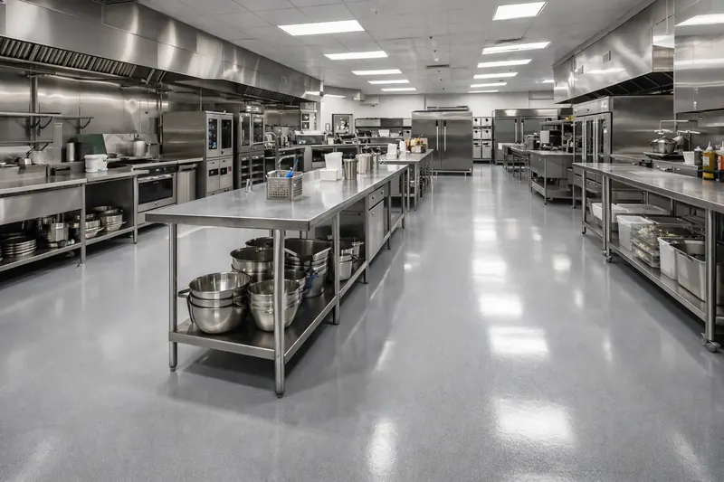 Commercial kitchen seamless epoxy floor Broward County
