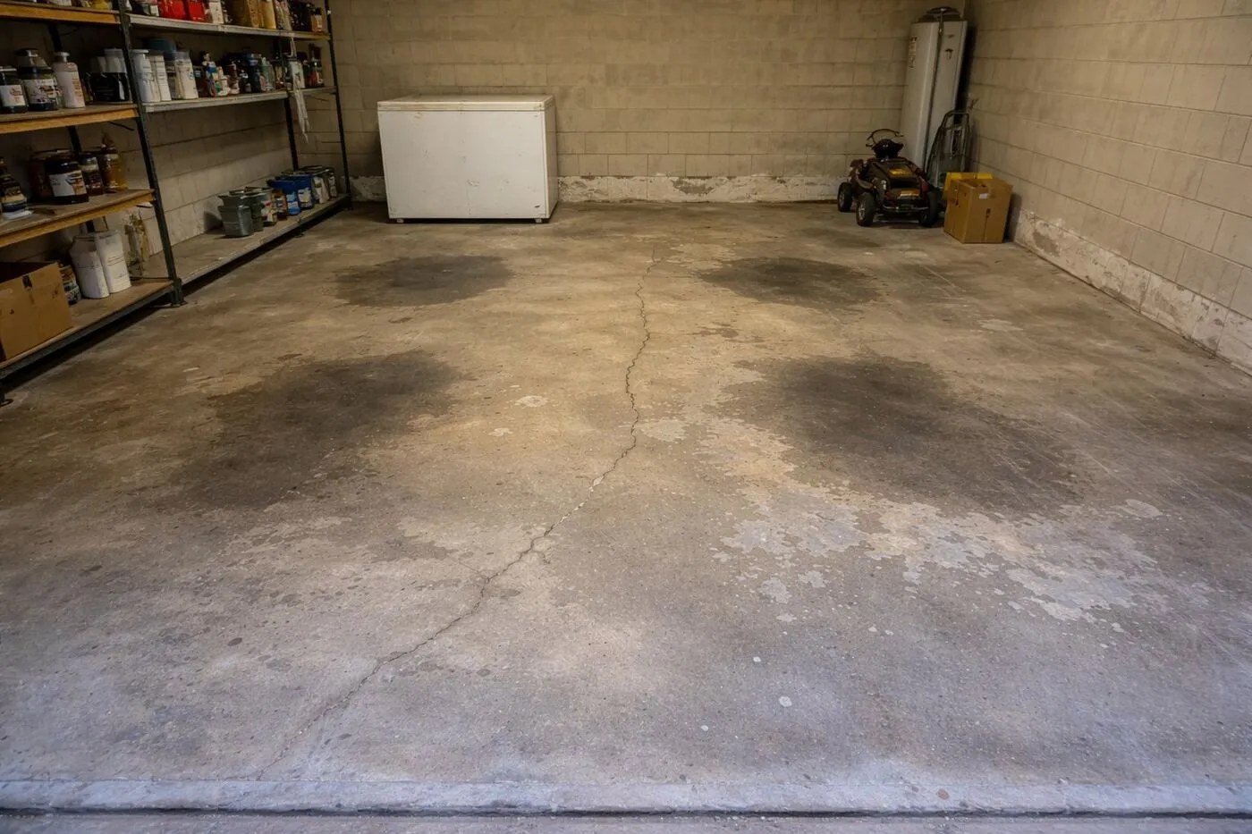 Bare concrete garage floor before epoxy coating in Broward County