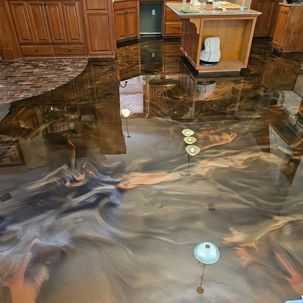 Metallic silver blue epoxy floor Broward County