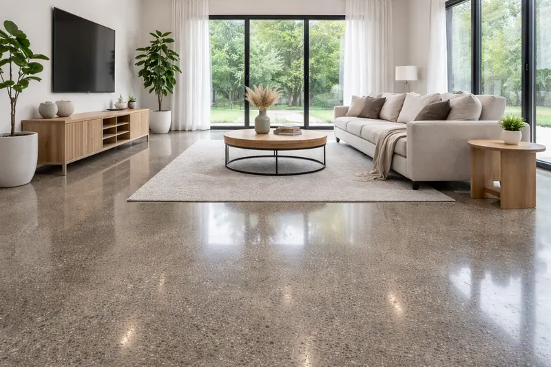 Polished concrete residential living room floor Broward County