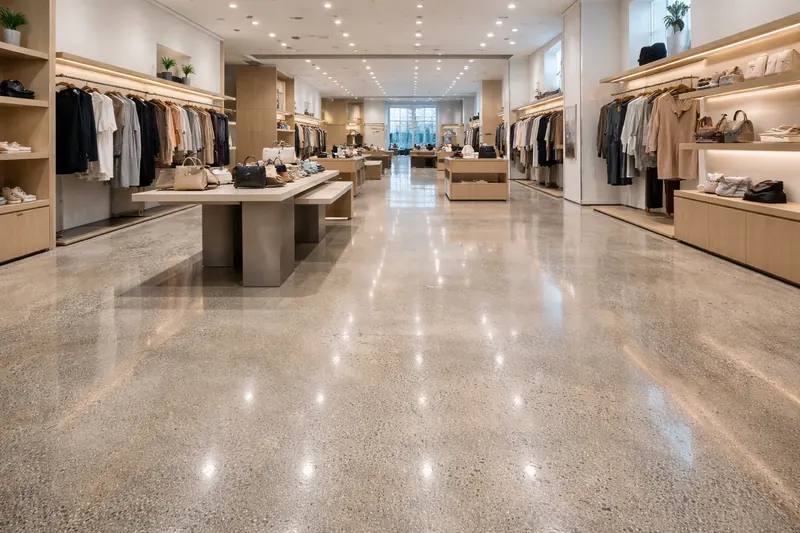 Polished concrete retail showroom floor Broward County
