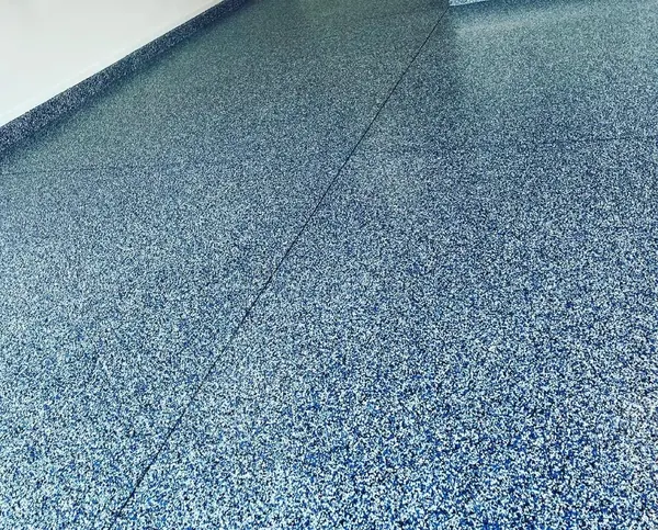 Blue and white flake garage floor with cove base Broward County