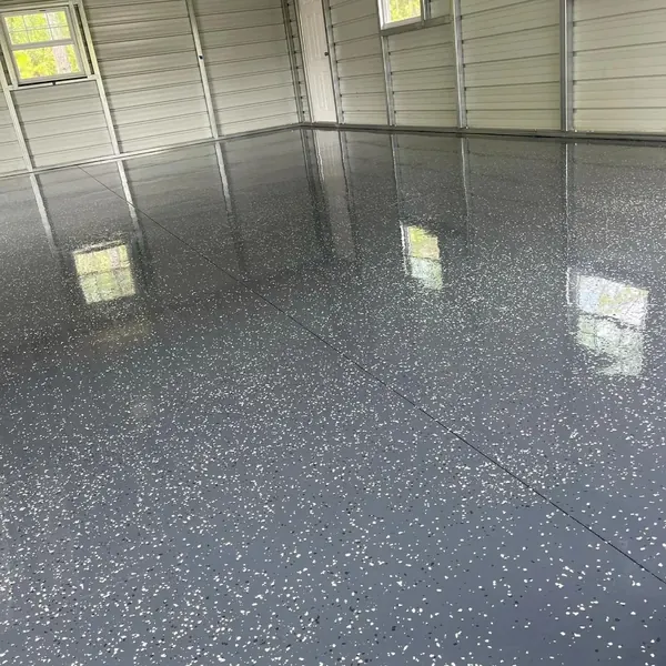 Glossy charcoal flake garage floor coating Broward County